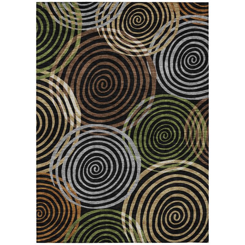 Machine Washable Indoor/ Outdoor Contemporary Swirls Chantille Rug