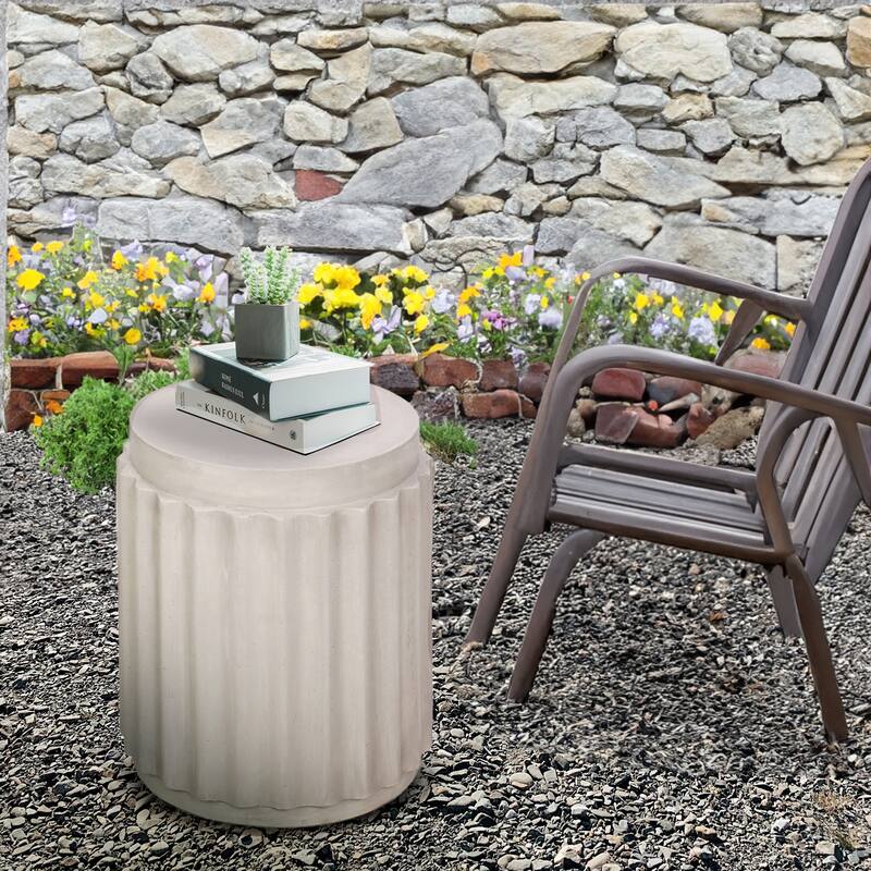 Round Accent End Table TerraFab for Outdoor Patio Garden Indoor Home