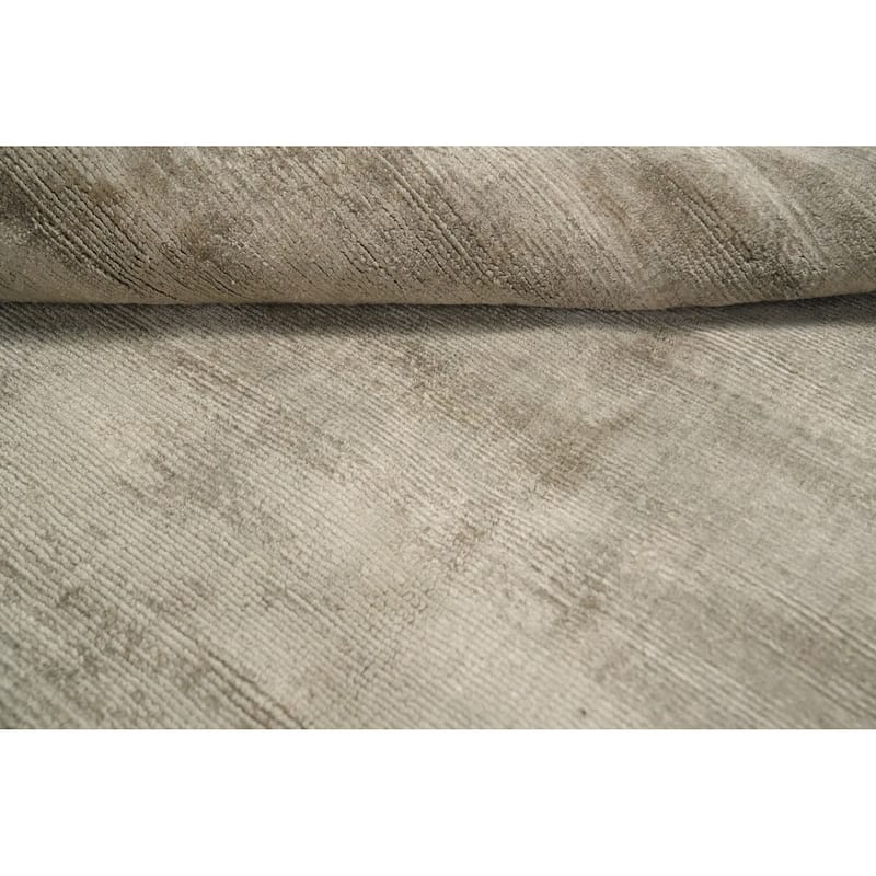Hand Knotted Oriental Viscose Silk Carpet Modern Modern Beige & Ivories Abstract Area Rug - 11' 9'' X 8' 1''