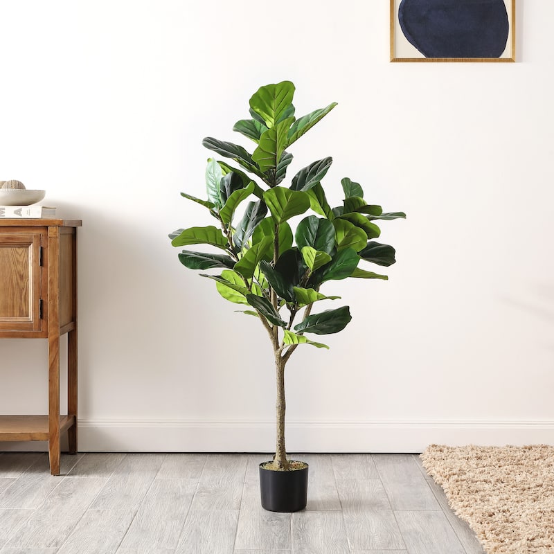 SAFAVIEH Marci Faux Fiddle Leaf Fig 50-inch Potted Tree - 25" W x 25" D x 50" H - 25Wx25Dx50H