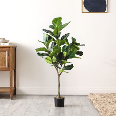 SAFAVIEH Marci Faux Fiddle Leaf Fig 50-inch Potted Tree - 25" W x 25" D x 50" H - 25Wx25Dx50H