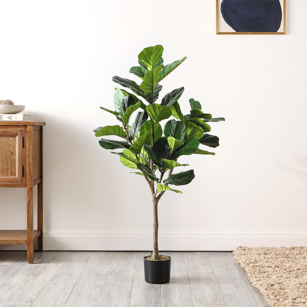 SAFAVIEH Marci Faux Fiddle Leaf Fig 50-inch Potted Tree - 25" W x 25" D x 50" H - 25Wx25Dx50H