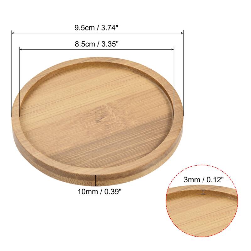 Plant Pot Saucers OD Bamboo Round Flower Drip Trays for Indoors - 9.5cm