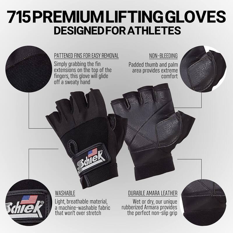 715 Premium Lifting Gloves, Exercise Equipment, Black, Size Medium