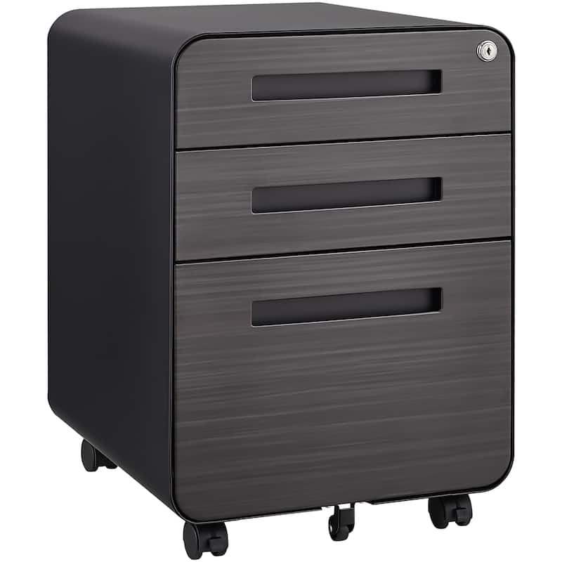 3 Drawer Mobile File Cabinet,Versatile Cabinet,5 Wheel Design Anti-Tilting Cold Rolled Steel Waterproof Moisture-Proof - Black