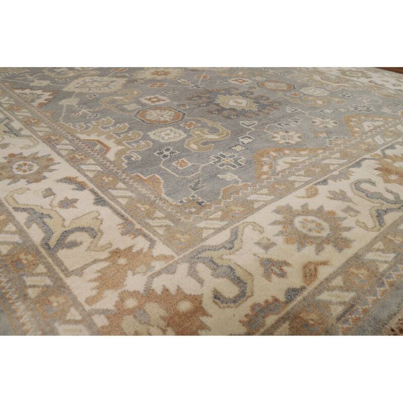 Gray Ivory Oushak Indian Area Rug Handmade Wool Carpet - 7'10" x 10'3"