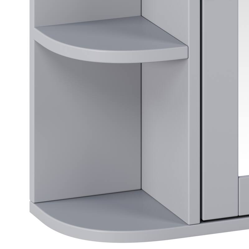 Bathroom Wall Storage Cabinet with Mirror, with Adjustable Wood Shelf & Doors, Mounted Storage Cabinets with 6 Open Shelves
