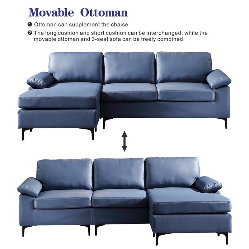 OVIOS Reversible Chaise Sofa With Fluffy Cushions Metal Legs