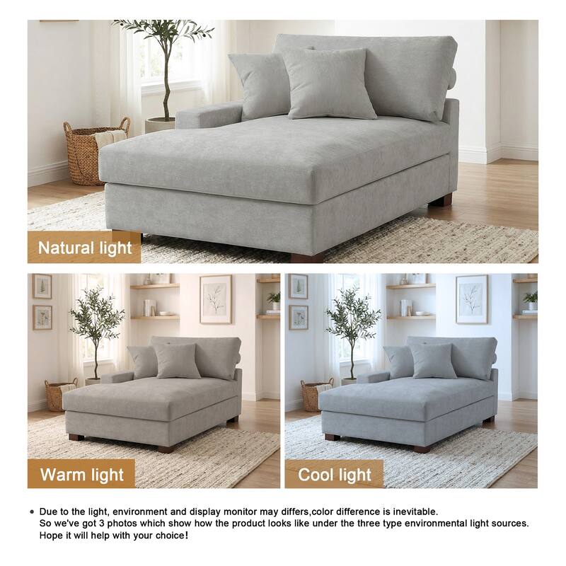 Oversized Chenille Modular Chaise Lounge With Deep Seat