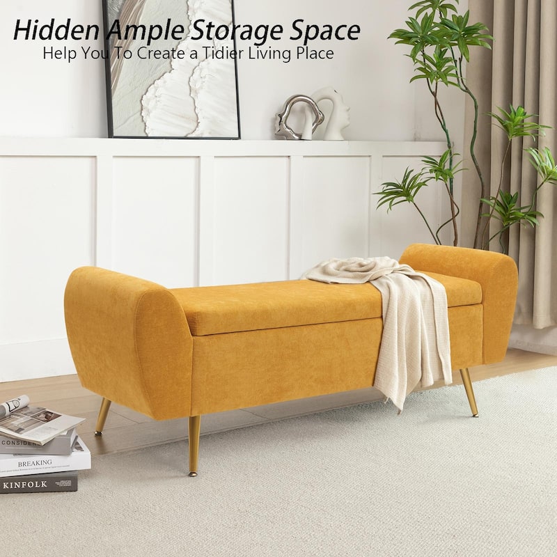 Upholstered 56"W Flip Top Storage Bench with arms