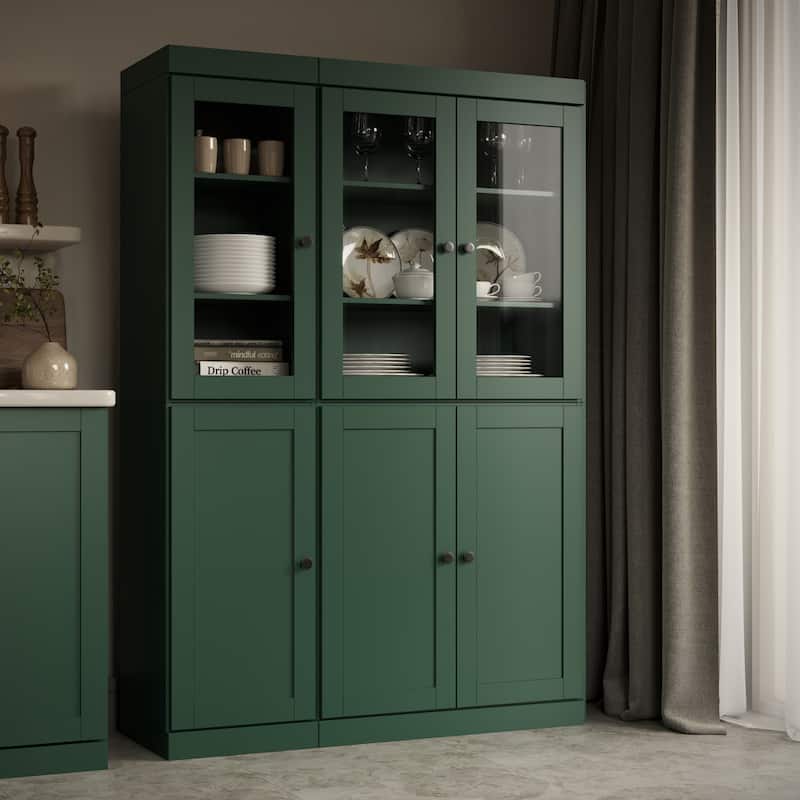 Palace Imports 100% Solid Wood 48.5" Pantry Cabinet with Clear Glass, Shaker Doors, 2-Drawers and Adjustable Shelves
