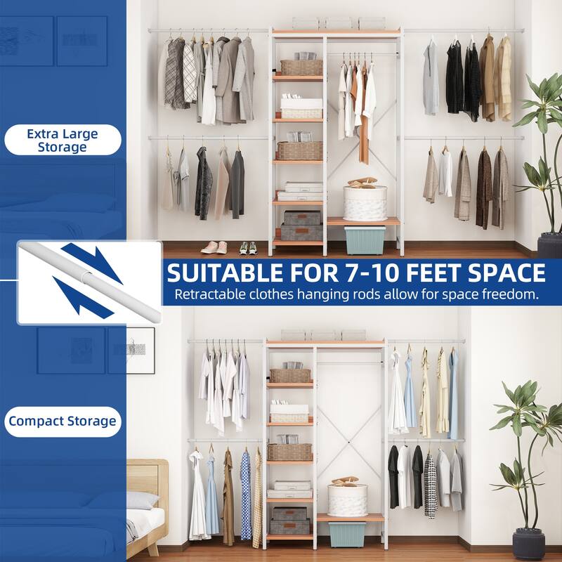 Moasis 86.6" - 118"W Adjustable Heavy Duty Garment Rack Closet Organizer System With 4 Expandable Hanger Rods