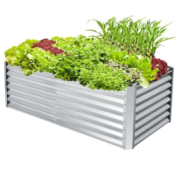 slide 2 of 10, Gymax Raised Garden Bed Large Metal Planter Box Kit for Vegetable Herb Silver