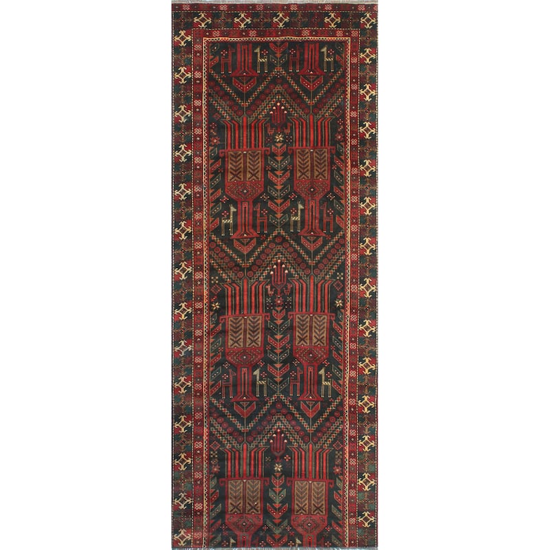 Vintage Distressed Shuhrat Charcoal/Red Runner - 3'3" x 8'4"