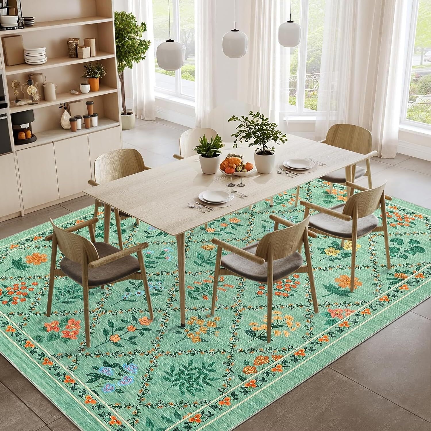 Vintage Floral Washbale Floor Cover Area Rug for Bedroom, Living
