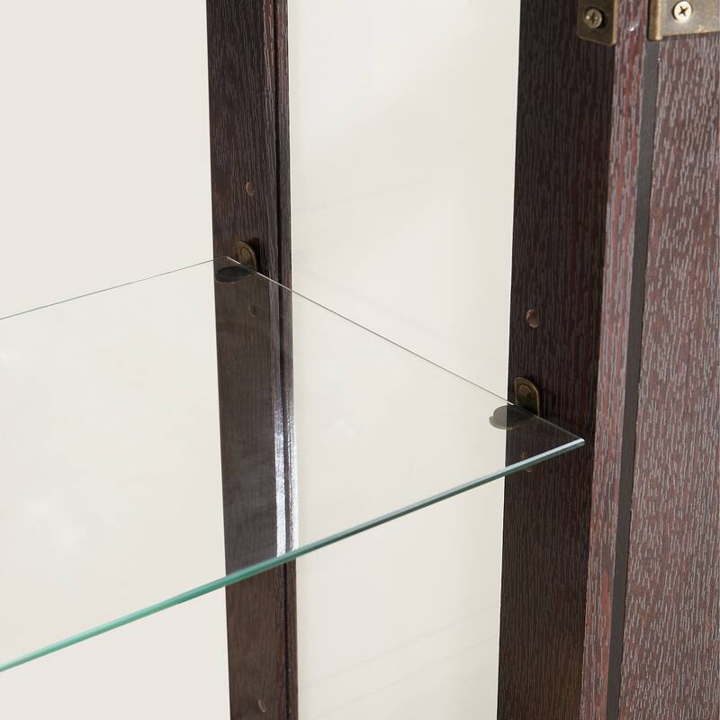 Lighted Curio Cabinet with Mirrored Back, 3 Tier Storage Display Cabinet with Tempered Glass Doors & Adjustable Shelves