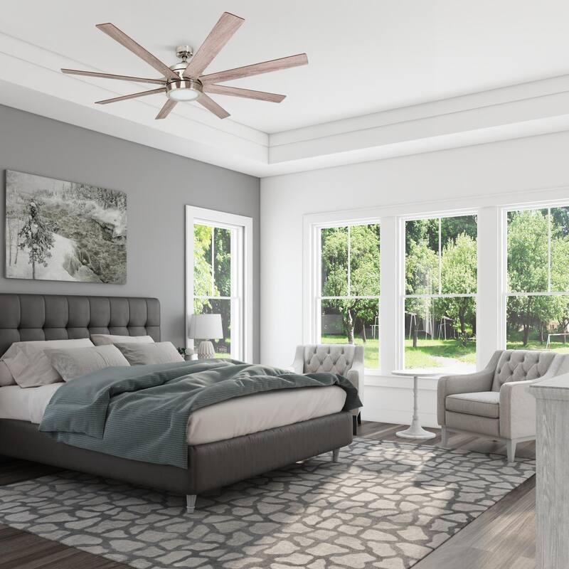 Honeywell Xerxes Brushed Nickel LED Remote Control Ceiling Fan, 8 Blade, Integrated Light - 62-inch