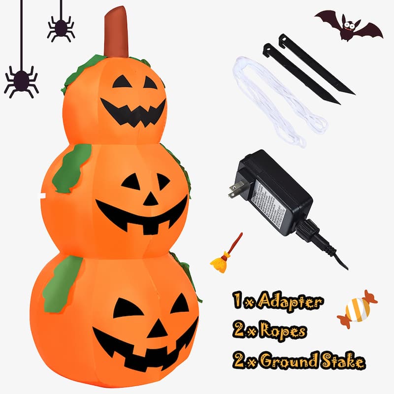 Costway 5 Ft Halloween Inflatable 3-Pumpkin Stack Blow Up Pumpkin - 5 FT