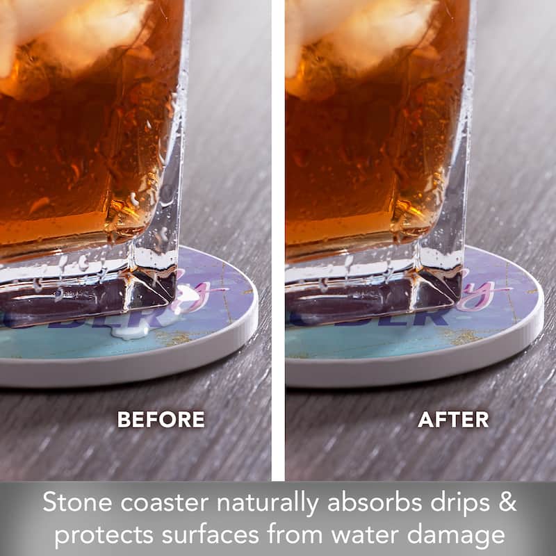 4 Pack Absorbent Stone Coaster with Protective Cork Backing Made in The USA 4" Round, Easily Wipes Clean