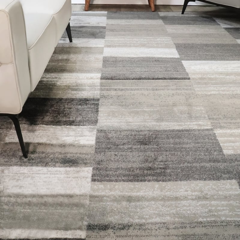 Modern Stripe Color Block Indoor Area Rug or Runner by Superior