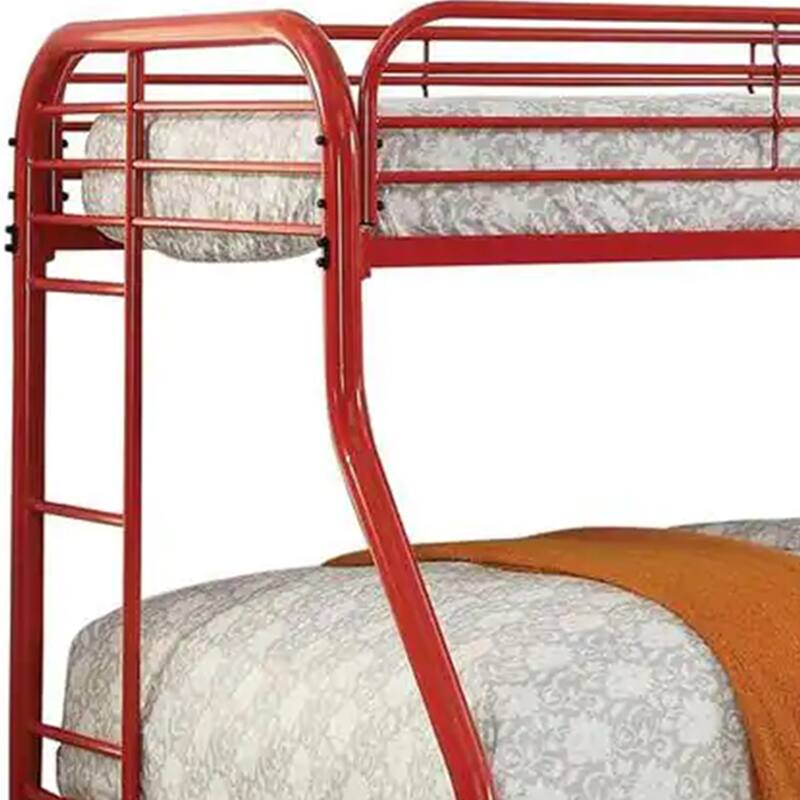 Metal Twin Over Full Bunk Bed with Attached Side Rails And Side Ladders, Red