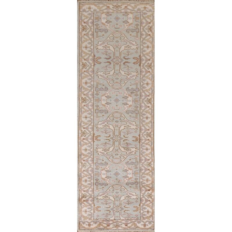 Oushak Indian Runner Rug Hand-Knotted Wool Carpet - 2'7"x 9'11"