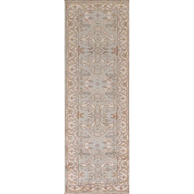Oushak Indian Runner Rug Hand-Knotted Wool Carpet - 2'7"x 9'11"