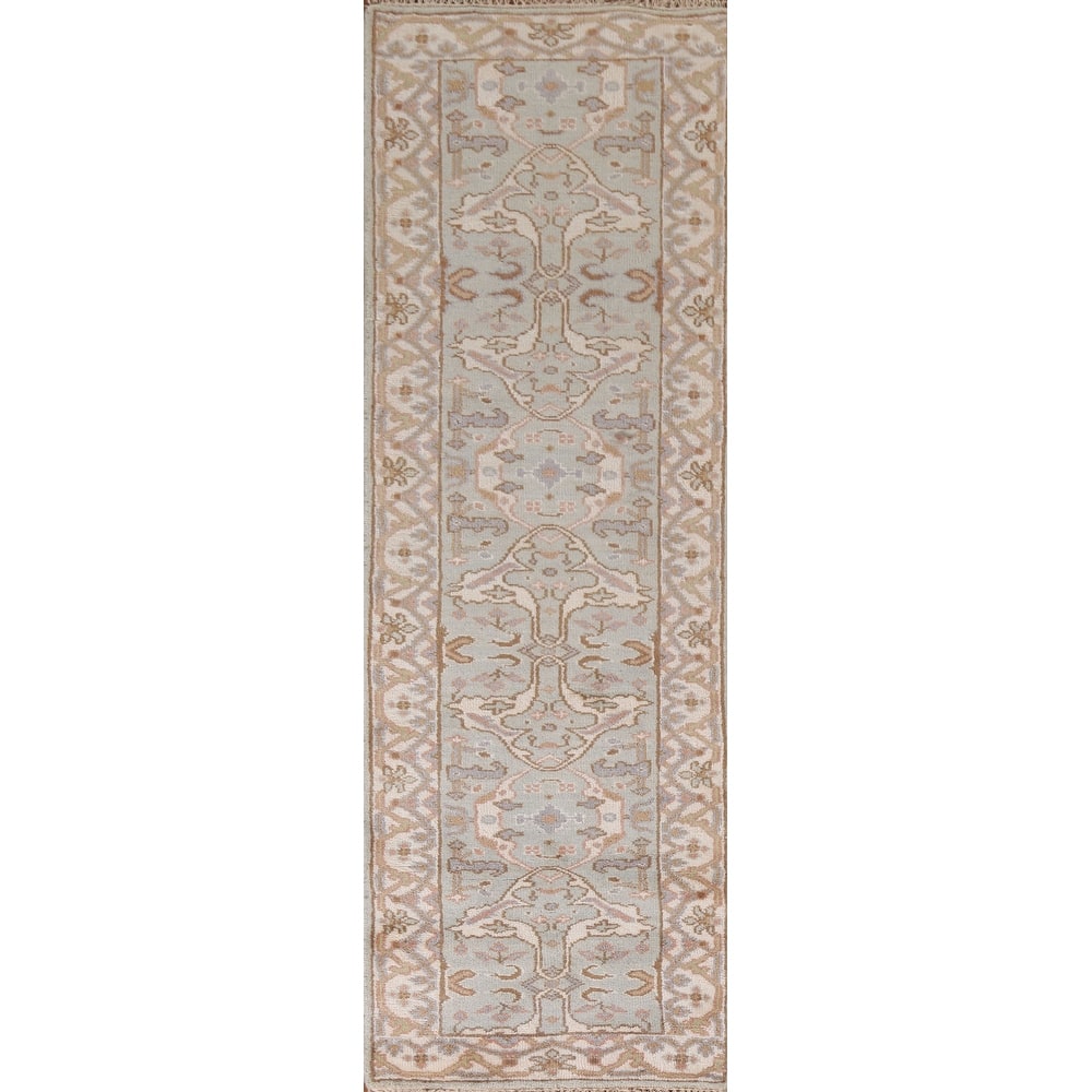 Oushak Indian Runner Rug Hand-Knotted Wool Carpet - 2'7"x 9'11"