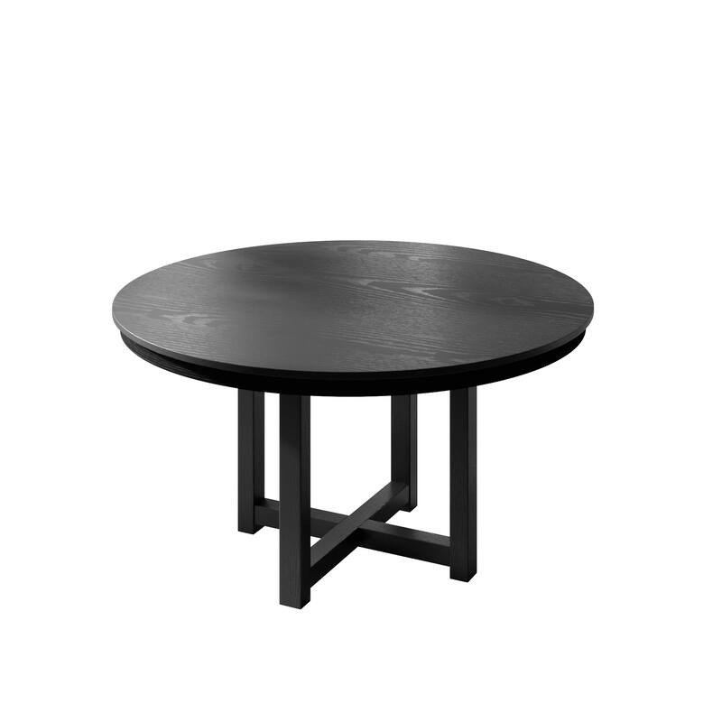 HomeRoots 45" Black Solid Wood Cross Leg Base Round Top Dining Table - 45.00 in. x 30.00 in. x 45.00 in.