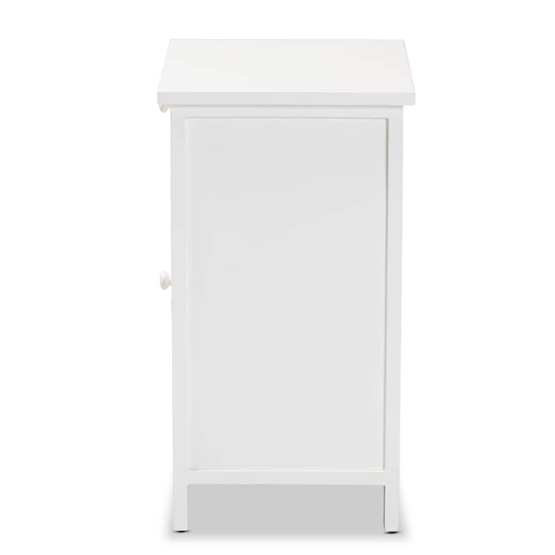 Baxton Studio Sariah Mid-Century Modern White Finished Wood and Rattan 2-Door End Table
