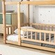 preview thumbnail 5 of 4, Natural Twin Size Wooden Floor Bed with House Roof Frame, Fence Guardrails for Kids, Bedroom