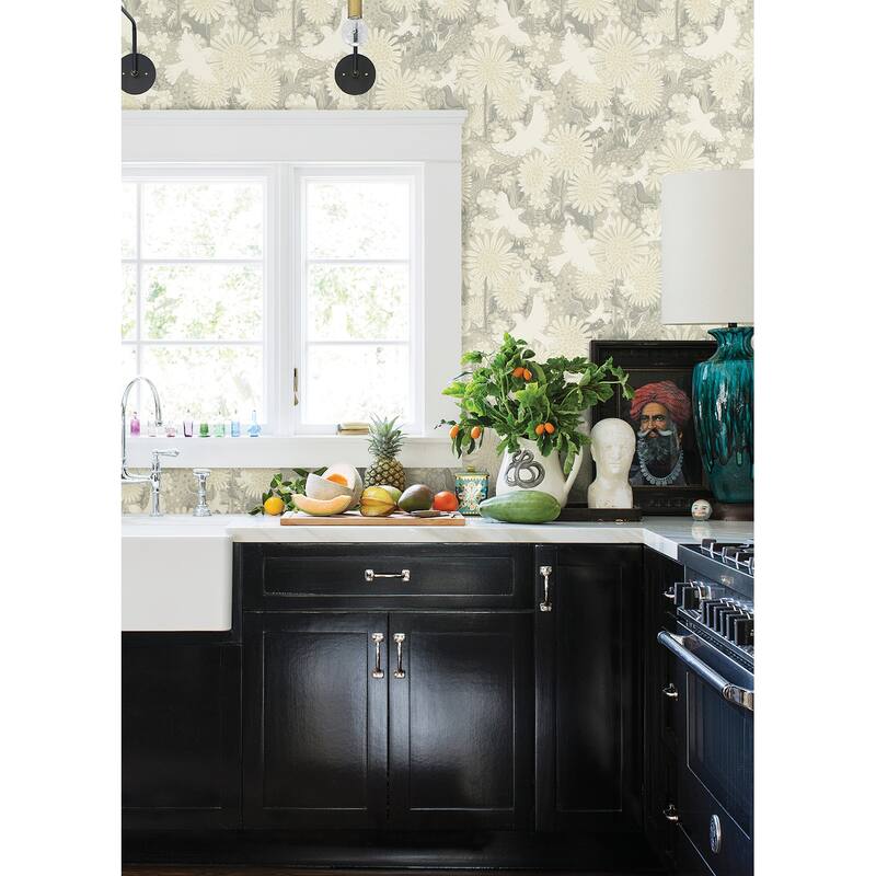 A-Street Prints Dromma Light Grey Songbirds and Sunflowers Wallpaper
