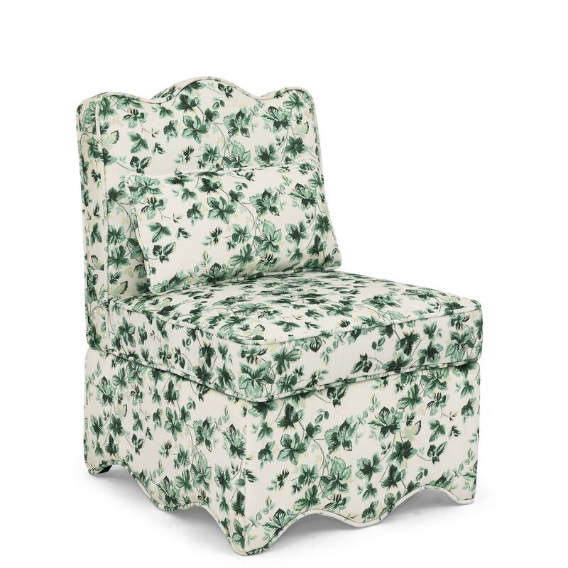 Modern Flannel Dining Chair Armless Dining Chair with Seat Cushion Back and Matching Pillows, for Living Room, Green