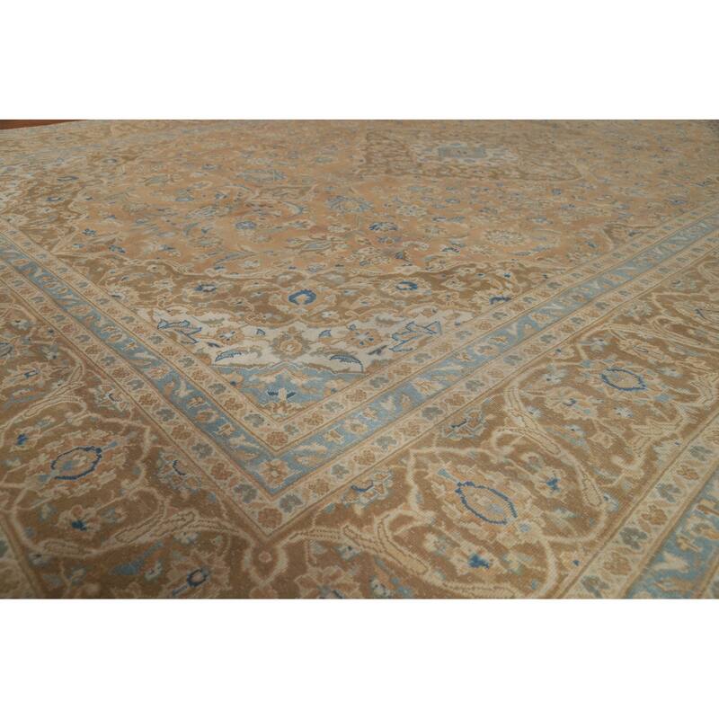 Traditional Mashad Persian Area Rug Handmade Floral Wool Carpet - 9'7" x 12'9"