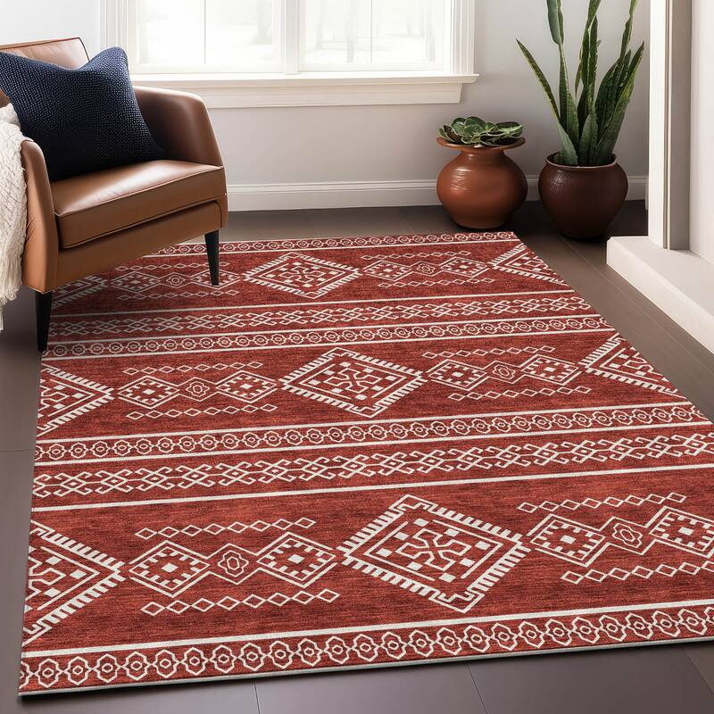 Premium Washable Super Soft Boho Globe Mayfield Rug - Red - 8' x 10'