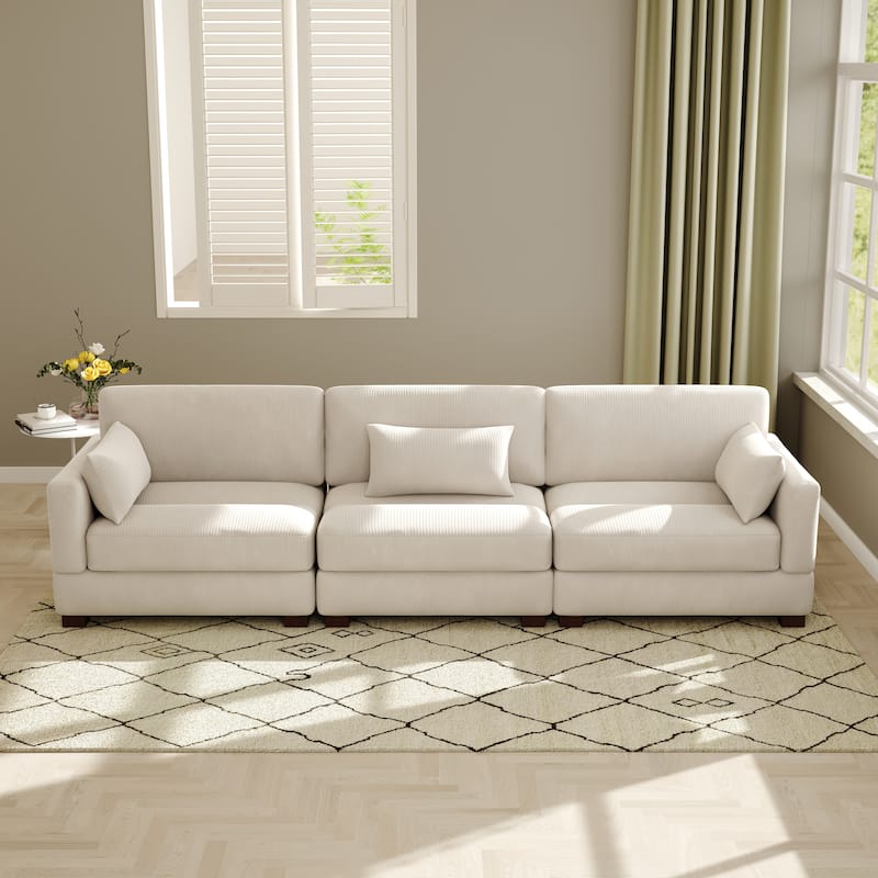 Modern 3-Piece Corduroy Sectional Sofa 3 Seater Sofa For Living Room