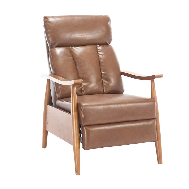 HOMEFUN Linen/Leather/Microsuede Upholstered Wood Frame Adjustable Recliner Lounge Armchair