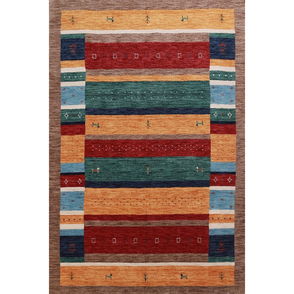 Multicolor Striped Gabbeh Oriental Rug Handmade Wool Carpet - 4'9" x 6'9"