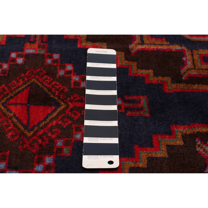 Teimani Navy, Red Rug 3'11" x 6'11" - 3'11 x 6'11