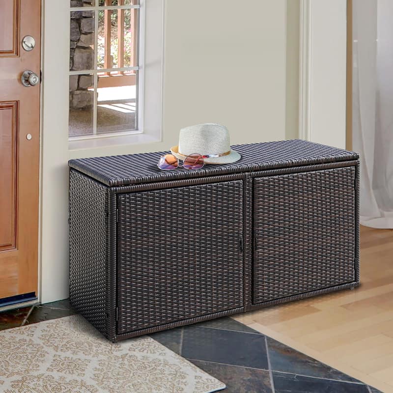 Costway 88 Gallon Garden Patio Rattan Storage Container Box Bin Shelf - See Details