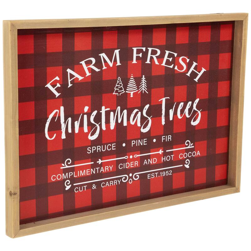 Plaid "Farm Fresh Christmas Trees" Framed Christmas Wall Sign - 18.75" x 13" - Red - 18.75" x 13"