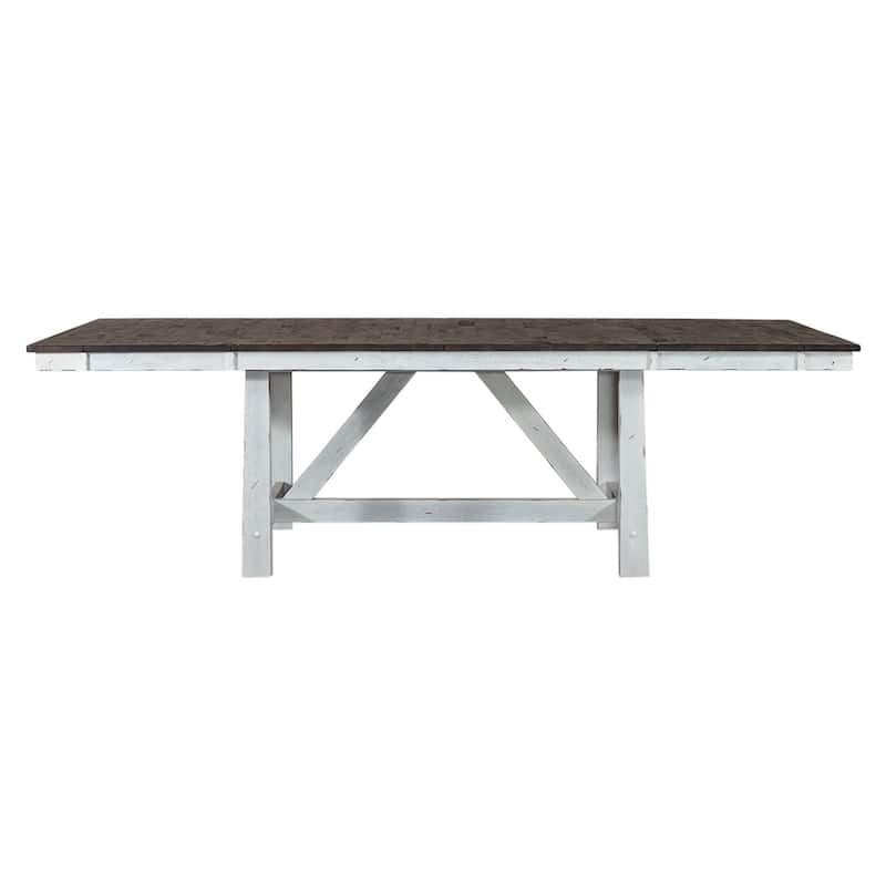 Farmhouse White and Wood Tone Optional 5 Piece Trestle Table Set