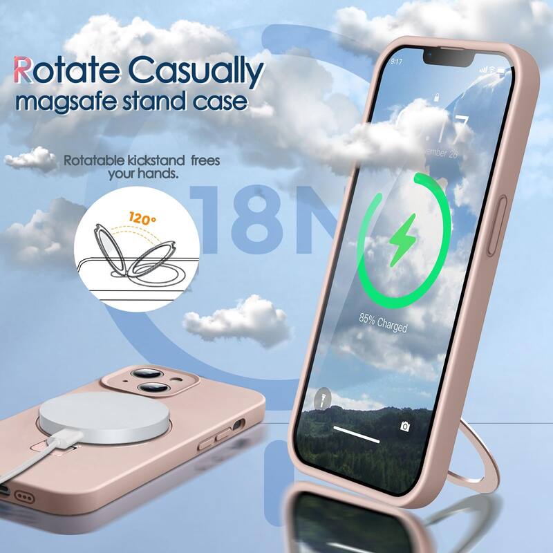 6.1 inch iPhone 13 Case, Liquid Silicone, Moisturizing Factor, Extreme Soft Slim Phone Case with Stand, Compatible with MagSafe