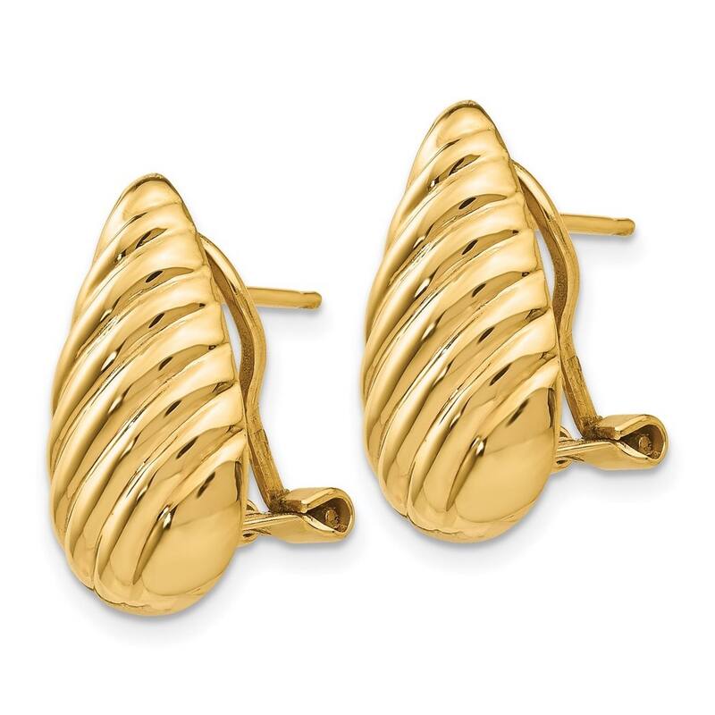 Curata 14k Yellow Gold Flat back Polished Diagonal Teardrop Omega Back Post Earrings - 20x11mm Wide