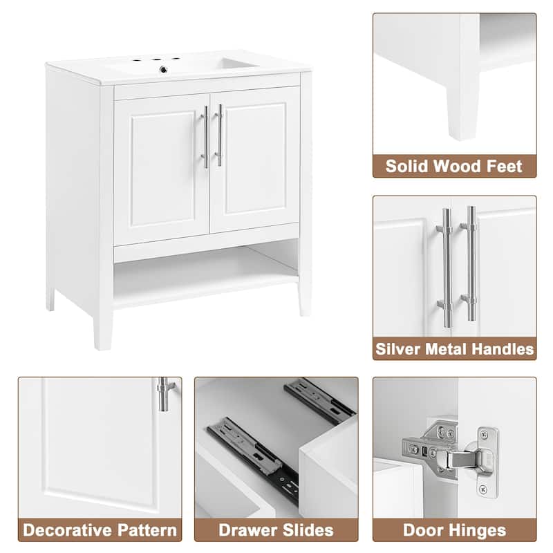 30 Inch Freestanding Bathroom Vanity Set with Ceramic Sink and Doors