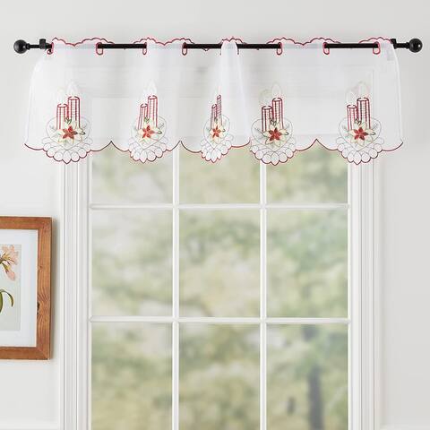 Violet Linen Seasonal Xmas Christmas Holiday Berry Pattern, Embroidered, 60" x 15", Straight, Grommet Curtain Valance