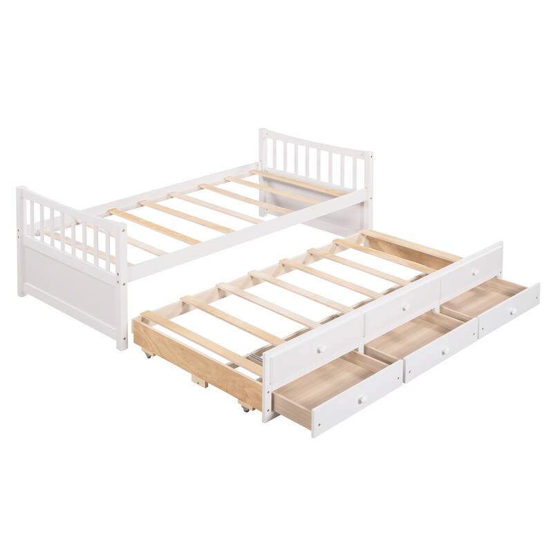 Wooden Daybed with Trundle, Drawers & Headboard