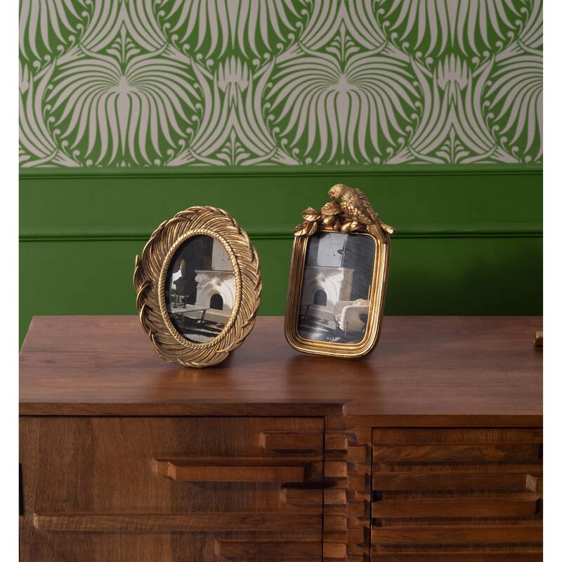 Sagebrook Home's Gold Resin Bird Photo Frame, 4x6, Enchanting Polyresin and Glass Elegance - 5" x 2" x 9" - Embellished Solid Gold