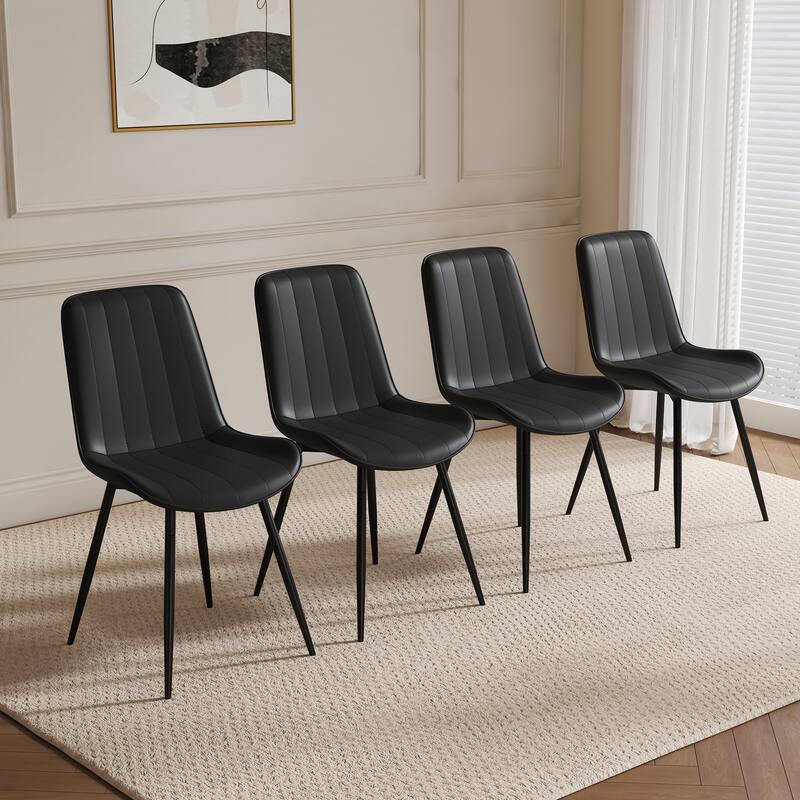 PU Leather Upholstered Solid Back Dining Chair Set of 4