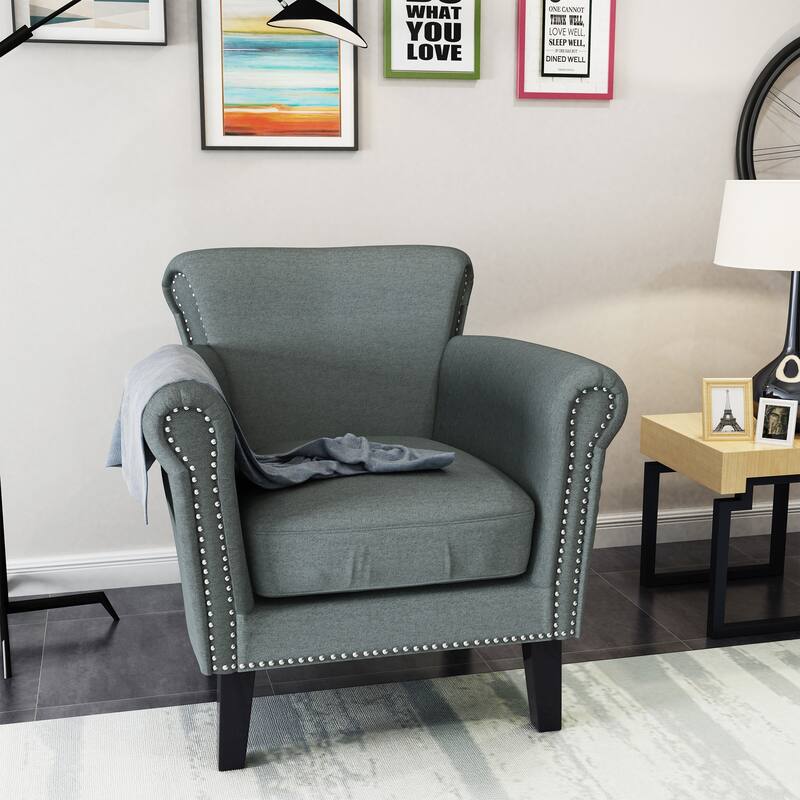 Roomfitters Upholstered Club Chair with Rolled Arms, Nailhead Trim and Cushioned Seat, Stylish Accent Armchair